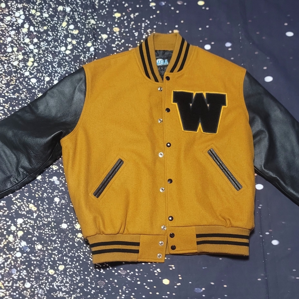 Vintage Tan Varsity Jacket Size L Leather & Wool